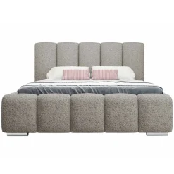 Letto matrimoniale 160x200 cm con rete contenitore imbottito tessuto bouclé grigio chiaro Cometa