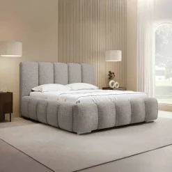 Letto matrimoniale 160x200 cm con rete contenitore imbottito tessuto bouclé grigio chiaro Cometa