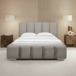 Letto matrimoniale 160x200 cm con rete contenitore imbottito tessuto bouclé grigio chiaro Cometa