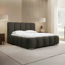 Letto matrimoniale 160x200 cm con rete contenitore imbottito tessuto bouclé nero Cometa