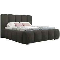 Letto matrimoniale 160x200 cm con rete contenitore imbottito tessuto bouclé nero Cometa