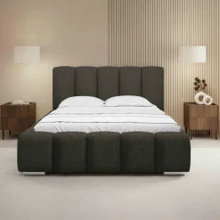 Letto matrimoniale 160x200 cm con rete contenitore imbottito tessuto bouclé nero Cometa