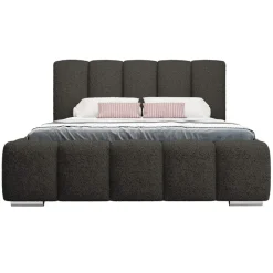 Letto matrimoniale 160x200 cm con rete contenitore imbottito tessuto bouclé nero Cometa