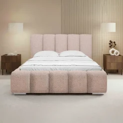 Letto matrimoniale 160x200 cm con rete contenitore imbottito tessuto bouclé rosa Cometa