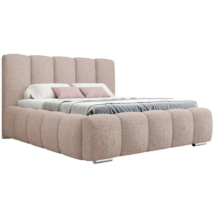 Letto matrimoniale 160x200 cm con rete contenitore imbottito tessuto bouclé rosa Cometa