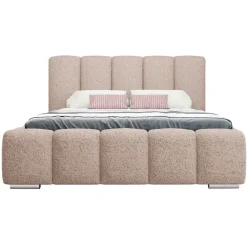 Letto matrimoniale 160x200 cm con rete contenitore imbottito tessuto bouclé rosa Cometa