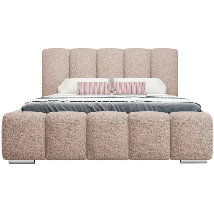 Letto matrimoniale 160x200 cm con rete contenitore imbottito tessuto bouclé rosa Cometa