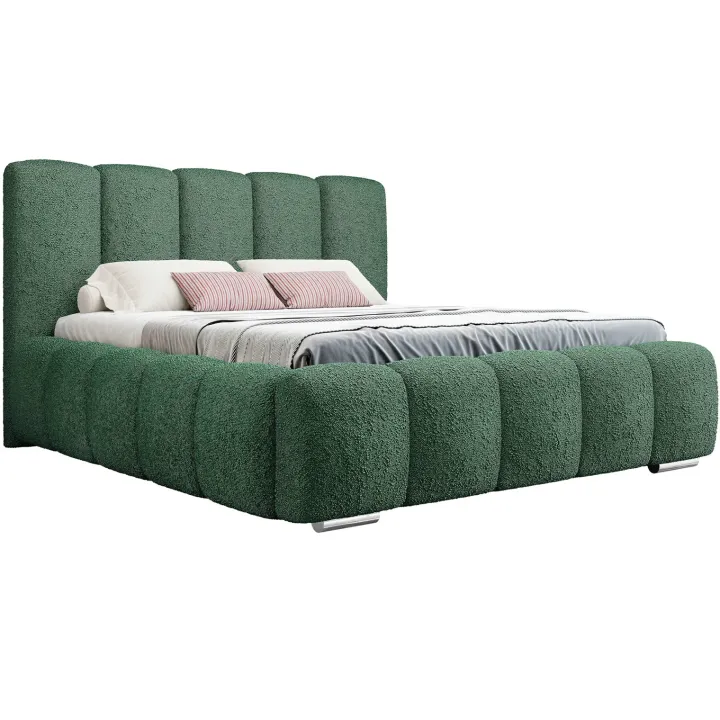 Letto matrimoniale 160x200 cm con rete contenitore imbottito tessuto bouclé verde Cometa