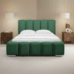 Letto matrimoniale 160x200 cm con rete contenitore imbottito tessuto bouclé verde Cometa