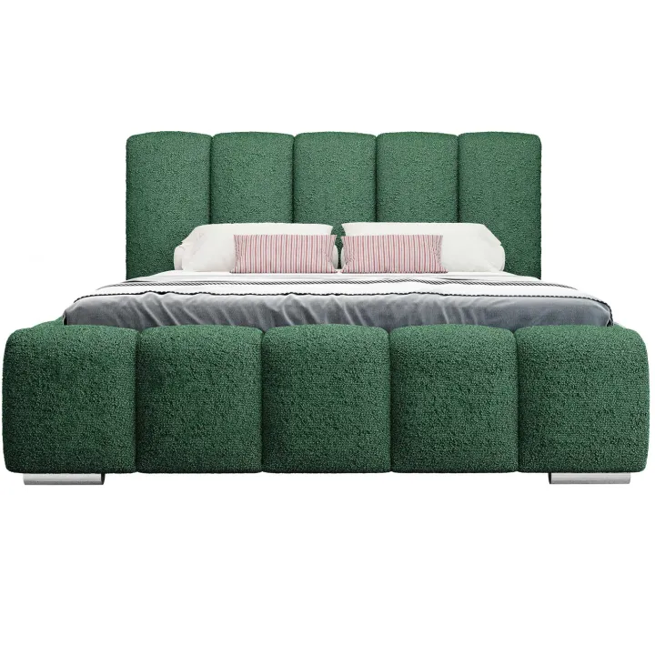 Letto matrimoniale 160x200 cm con rete contenitore imbottito tessuto bouclé verde Cometa
