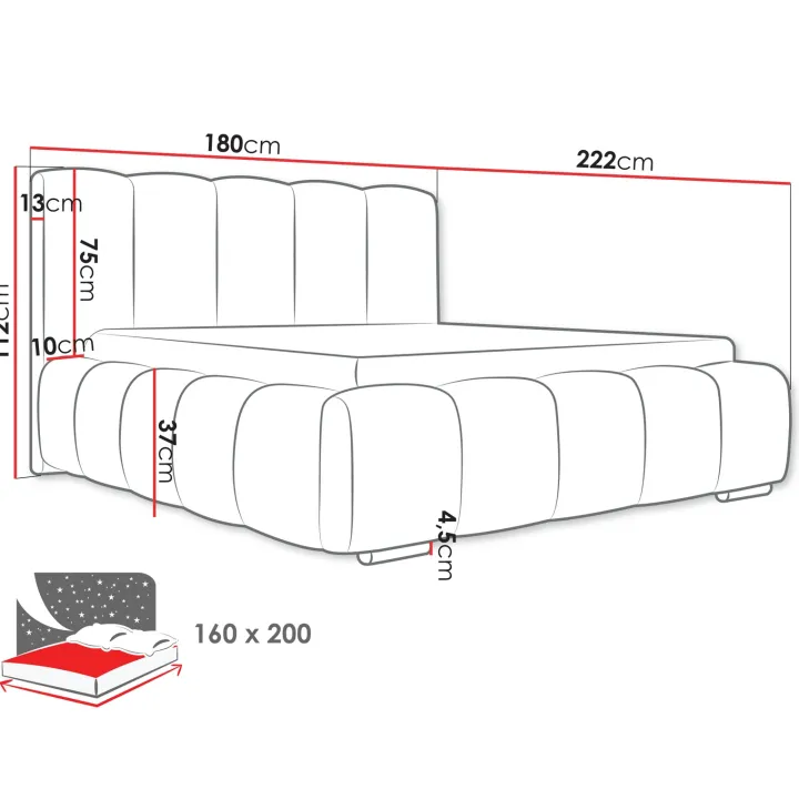 Letto matrimoniale 160x200 cm con rete contenitore imbottito beige Cometa