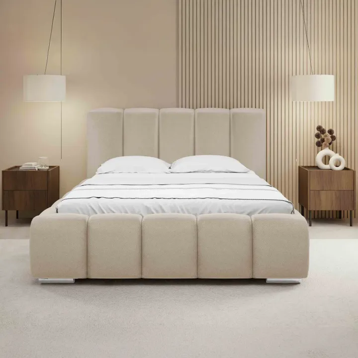 Letto matrimoniale 160x200 cm con rete contenitore imbottito beige Cometa