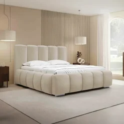 Letto matrimoniale 160x200 cm con rete contenitore imbottito beige Cometa