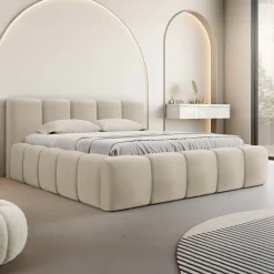 Letto matrimoniale 160x200cm con rete contenitore imbottito beige Aluna