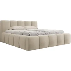 Letto matrimoniale 160x200cm con rete contenitore imbottito beige Aluna