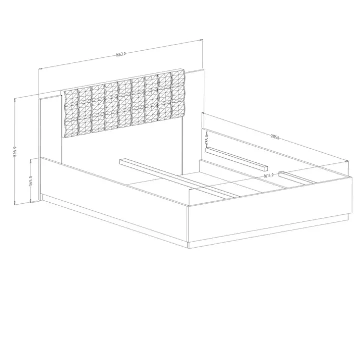 Letto matrimoniale 160x200cm con rete contenitore rovere scuro nero Vulcano