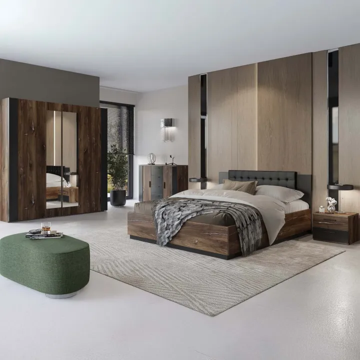 Letto matrimoniale 160x200cm con rete contenitore rovere scuro nero Vulcano