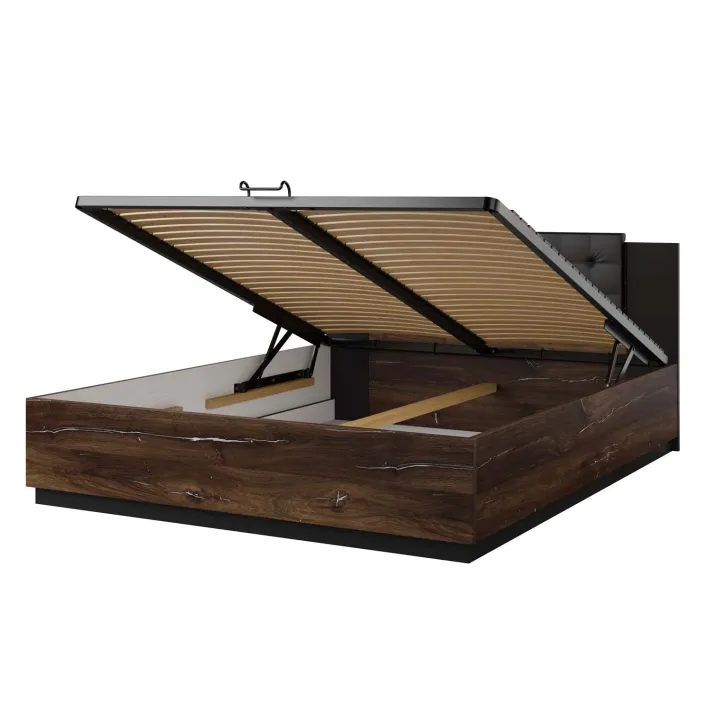 Letto matrimoniale 160x200cm con rete contenitore rovere scuro nero Vulcano