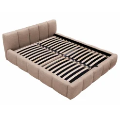 Letto matrimoniale 160x200cm con rete contenitore imbottito tessuto bouclé rosa Aluna