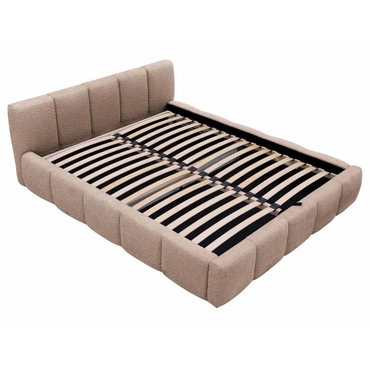 Letto matrimoniale 160x200cm con rete contenitore imbottito tessuto bouclé rosa Aluna