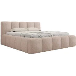 Letto matrimoniale 160x200cm con rete contenitore imbottito tessuto bouclé rosa Aluna