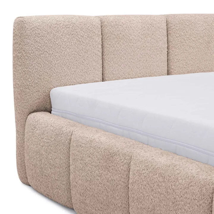 Letto matrimoniale 160x200cm con rete contenitore imbottito tessuto bouclé rosa Aluna