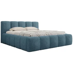 Letto matrimoniale 160x200cm con rete contenitore imbottito tessuto bouclé turchese Aluna