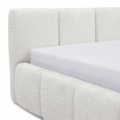 Letto matrimoniale 160x200cm con rete contenitore imbottito tessuto bouclé bianco Aluna