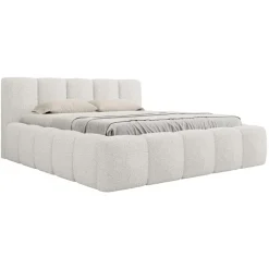 Letto matrimoniale 160x200cm con rete contenitore imbottito tessuto bouclé bianco Aluna