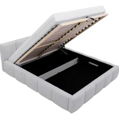 Letto matrimoniale 160x200cm con rete contenitore imbottito tessuto bouclé bianco Aluna