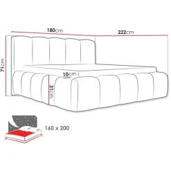 Letto matrimoniale 160x200cm con rete contenitore imbottito tessuto bouclé grigio Aluna