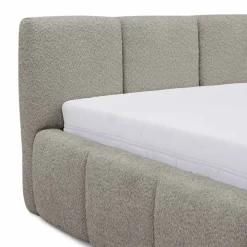 Letto matrimoniale 160x200cm con rete contenitore imbottito tessuto bouclé grigio Aluna