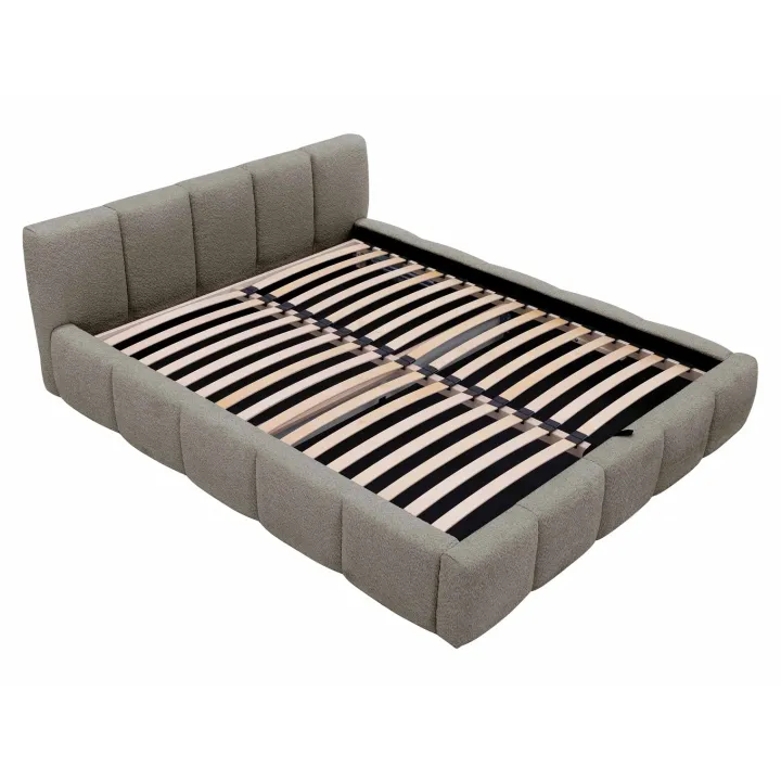 Letto matrimoniale 160x200cm con rete contenitore imbottito tessuto bouclé grigio Aluna