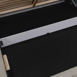 Letto matrimoniale 160x200cm con rete contenitore imbottito tessuto bouclé grigio Aluna