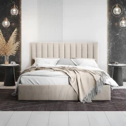 Letto matrimoniale 160x200 cm con rete contenitore imbottito beige Orione