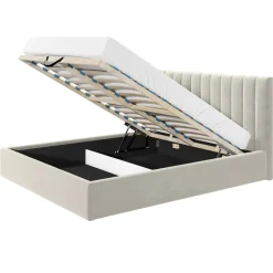 Letto matrimoniale 160x200 cm con rete contenitore imbottito beige Orione