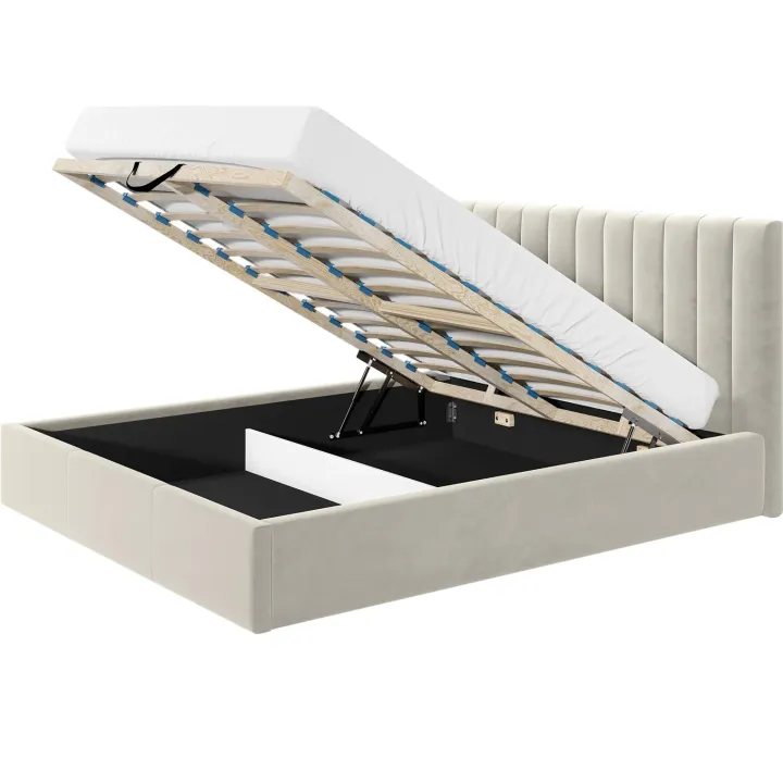 Letto matrimoniale 160x200 cm con rete contenitore imbottito beige Orione
