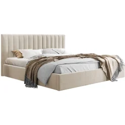 Letto matrimoniale 160x200 cm con rete contenitore imbottito beige Orione