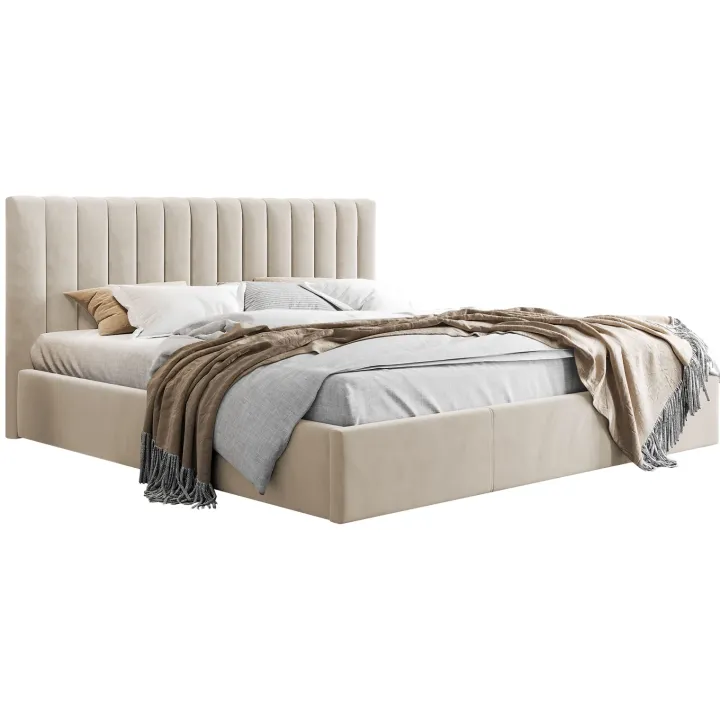 Letto matrimoniale 160x200 cm con rete contenitore imbottito beige Orione