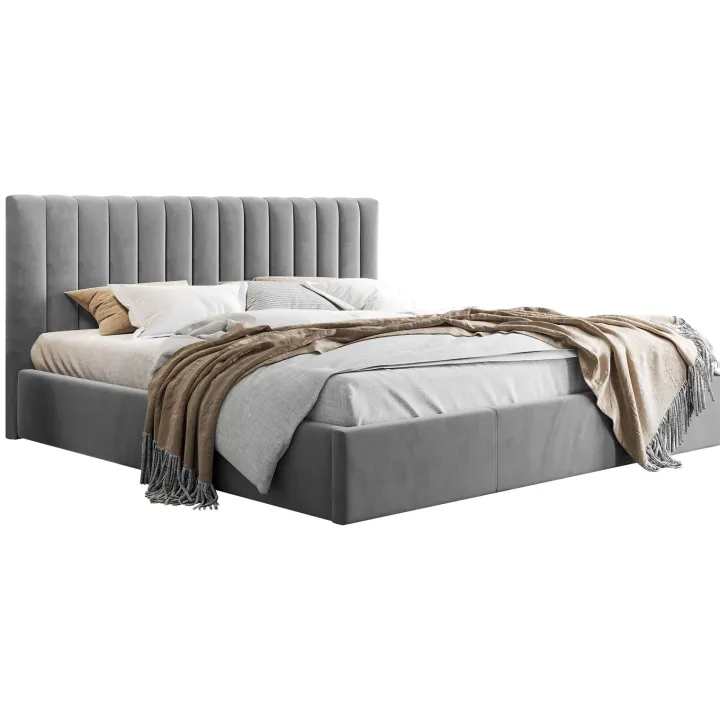 Letto matrimoniale 160x200 cm con rete contenitore imbottito grigio Orione