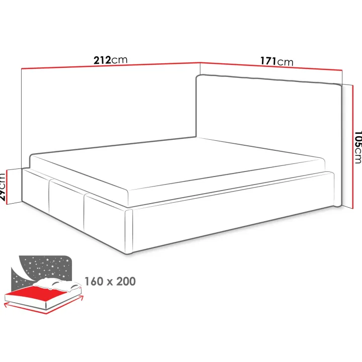 Letto matrimoniale 160x200 cm con rete contenitore imbottito grigio Orione