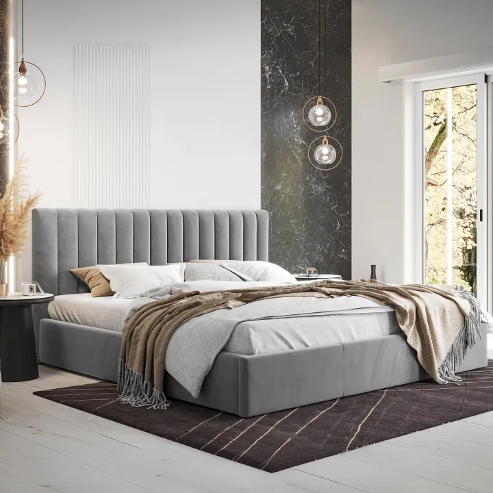 Letto matrimoniale 160x200 cm con rete contenitore imbottito grigio Orione