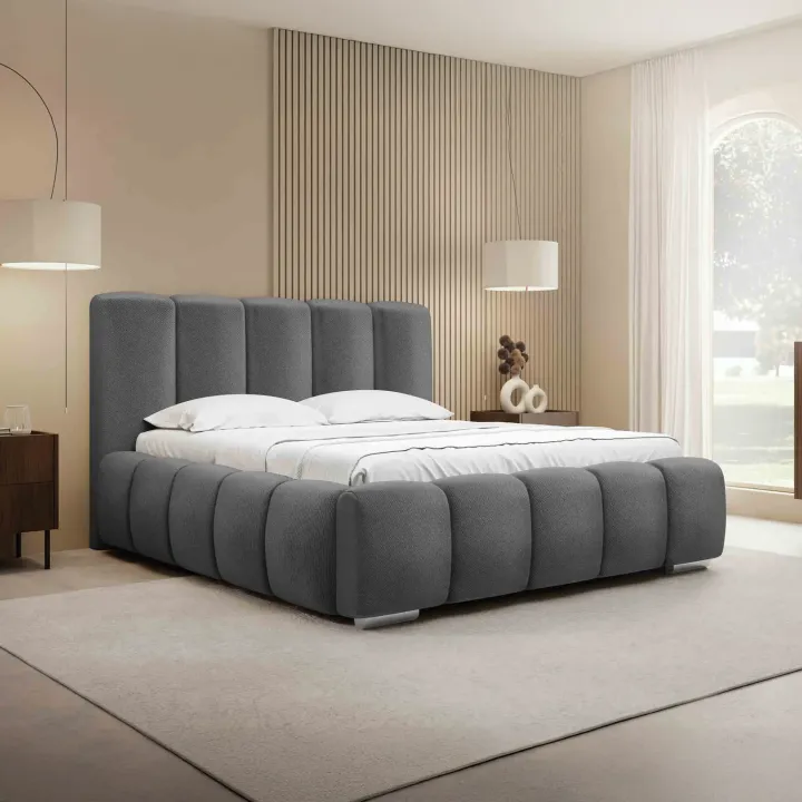 Letto matrimoniale 160x200 cm con rete contenitore imbottito grigio scuro Cometa