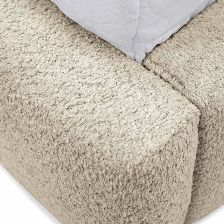 Letto matrimoniale 160x200cm con rete contenitore imbottito tessuto bouclé beige Aluna