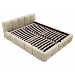 Letto matrimoniale 160x200cm con rete contenitore imbottito tessuto bouclé beige Aluna