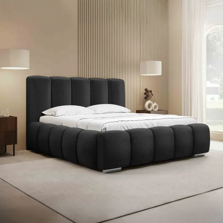 Letto matrimoniale 160x200 cm con rete contenitore imbottito nero Cometa