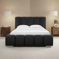 Letto matrimoniale 160x200 cm con rete contenitore imbottito nero Cometa