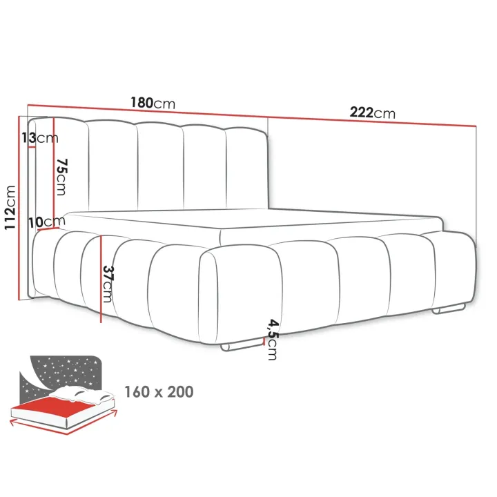 Letto matrimoniale 160x200 cm con rete contenitore imbottito tessuto bouclé beige Cometa