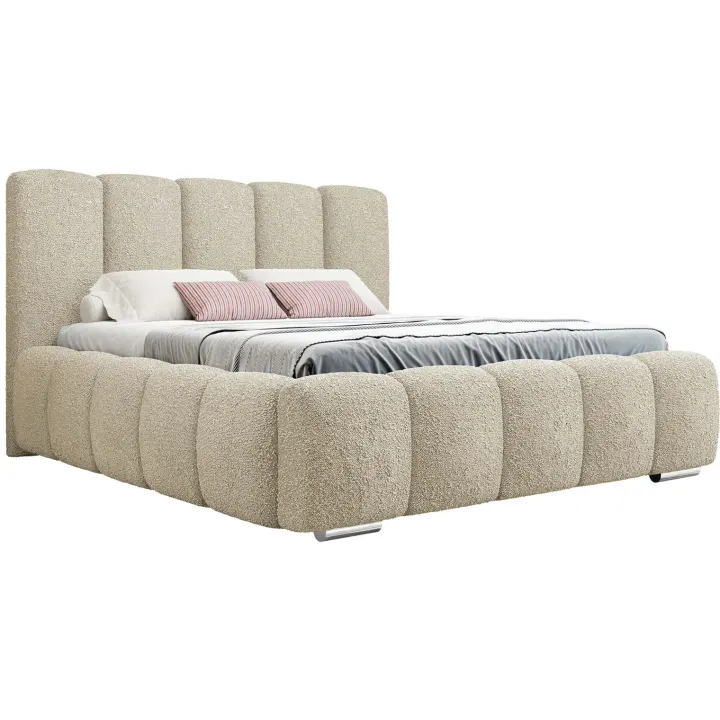 Letto matrimoniale 160x200 cm con rete contenitore imbottito tessuto bouclé beige Cometa
