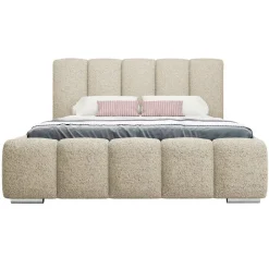 Letto matrimoniale 160x200 cm con rete contenitore imbottito tessuto bouclé beige Cometa